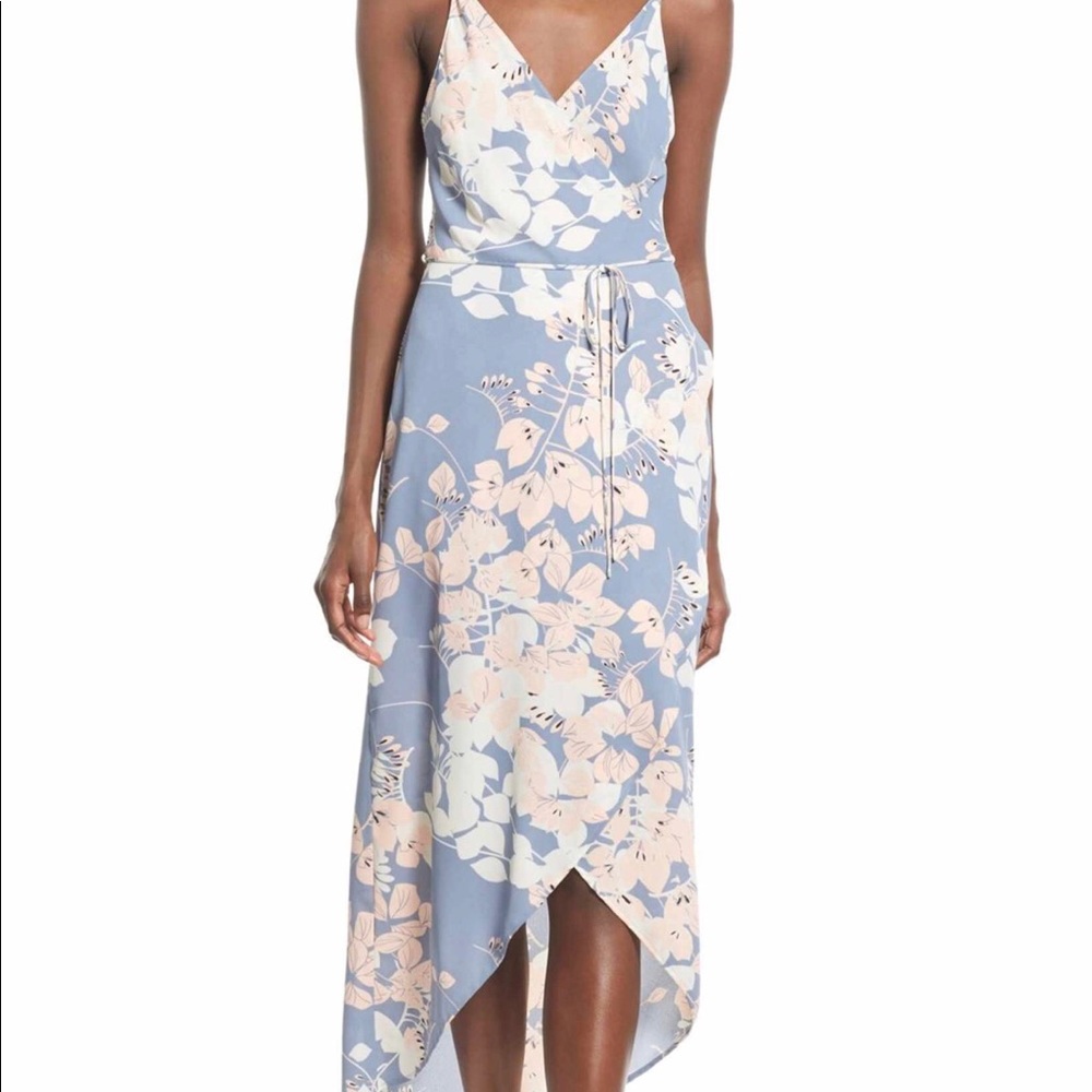Astr Blue Floral Midi Dress with Cream Blossom Print